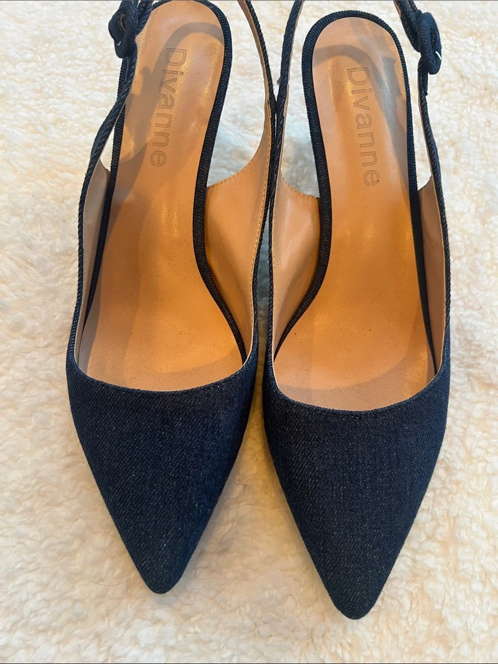 Divanne Denim Navy Pointed-Toe Slingback Pumps Size 9 NWOT